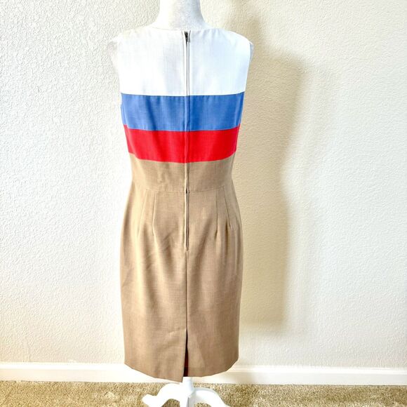 VTG Howard Wolf Size 8 Sheath Pencil Dress Tan Blue White Colorblock Stripes - Picture 5 of 16